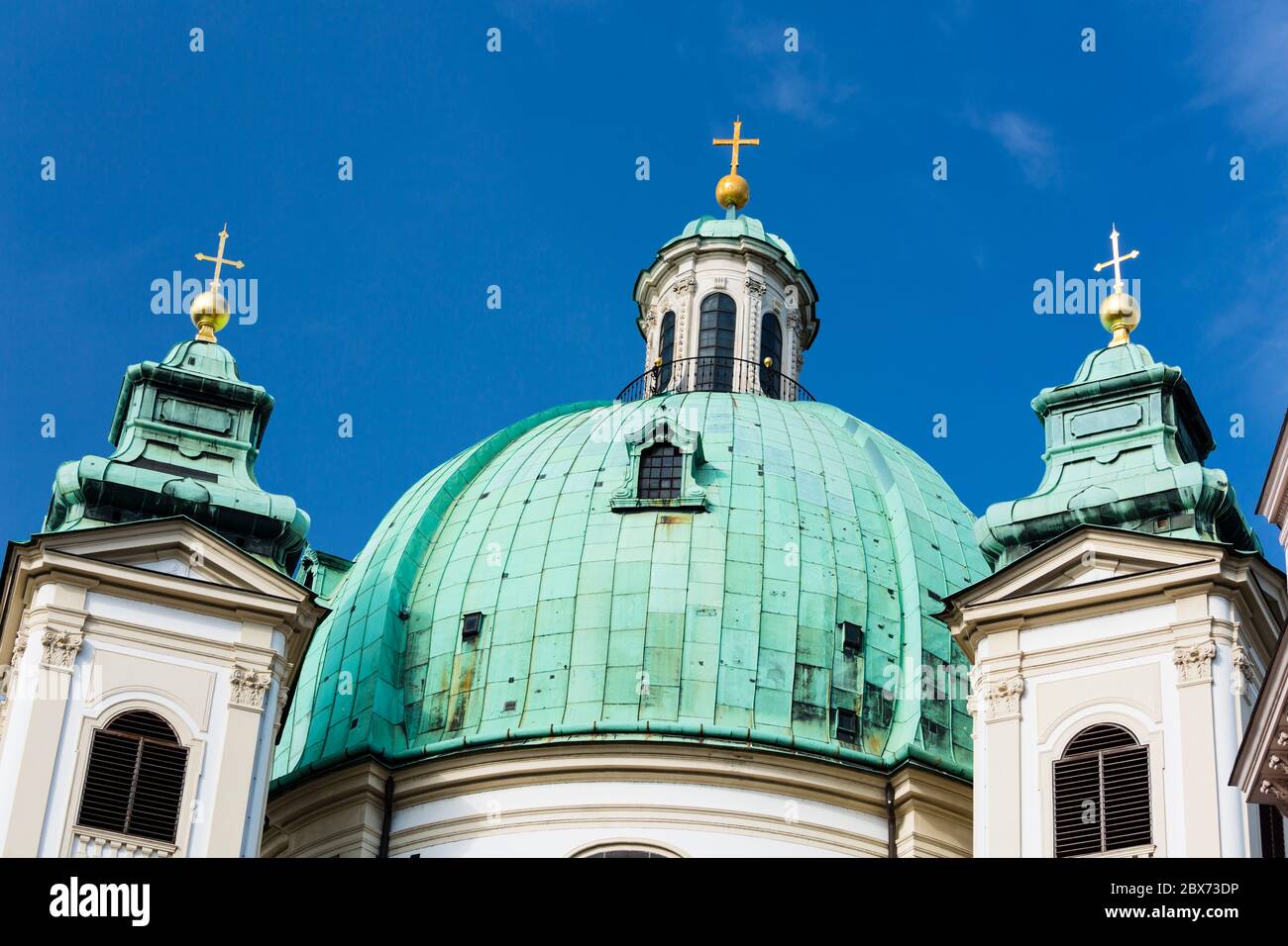 St. Peter's Church (Peterskirche) coppola in Vienna, Austria with blue sky. Stock Photo