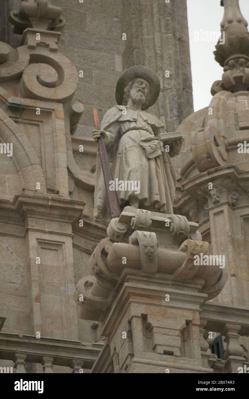 Santiago de Compostela Cathedral. Main facade. Architectural detail. Santiago de Compostela, La Coruña province. Galicia, Spain. Stock Photo