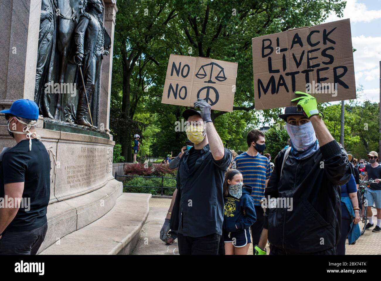 New York City, New York, USA - May 31, 2020: Peaceful protest demanding justice for the death of George Floyd, through Prospect Park, organized by Park Slope families, Brooklyn , New York City, USA. Stock Photo