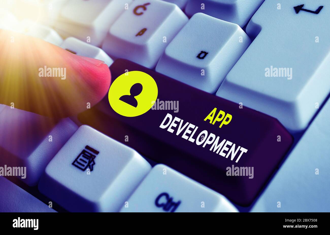 Writing note showing App Development. Business concept for producing ...