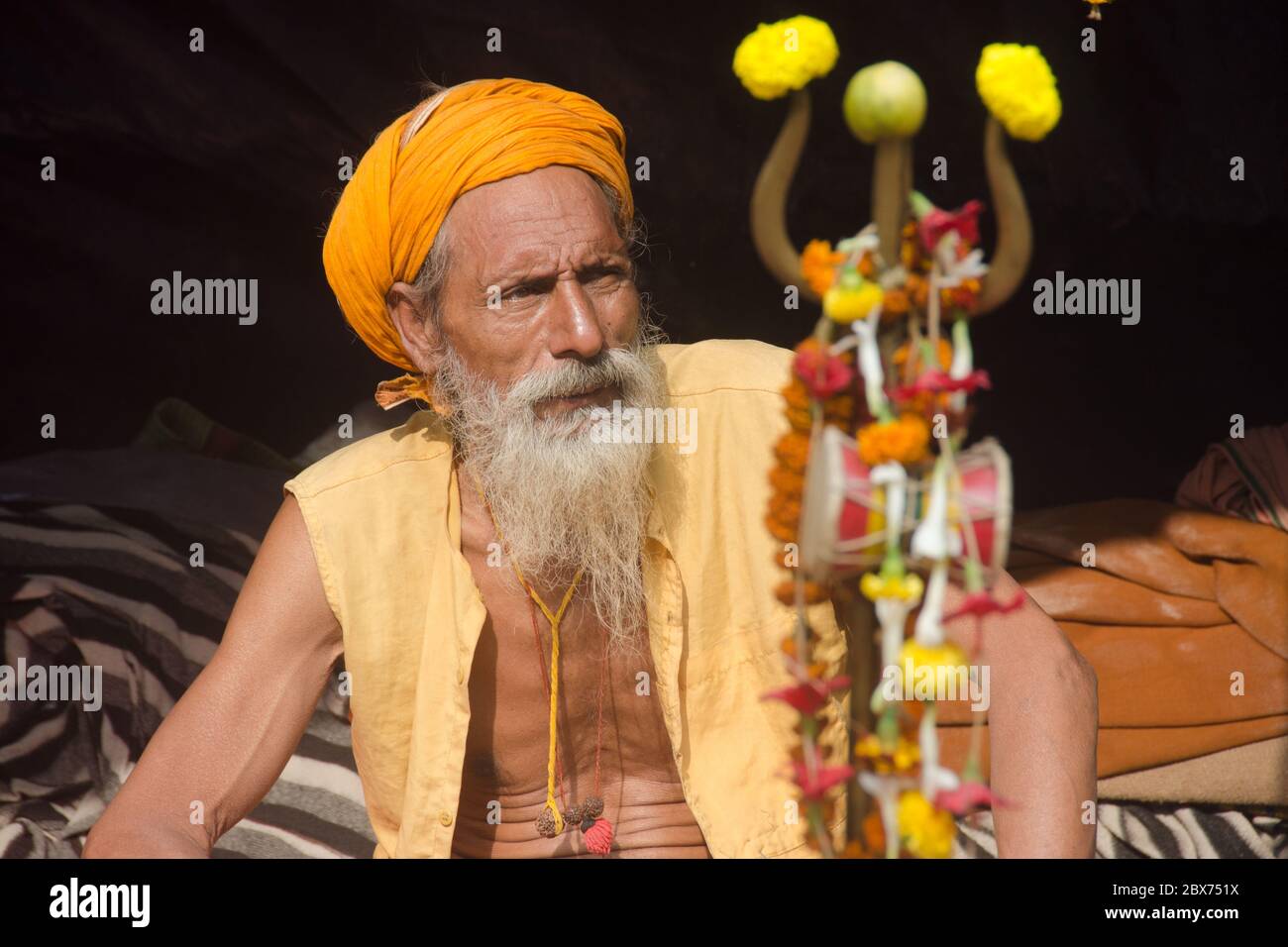 portrait of a sadhu at gangasagar transit camp kolkata west bengal india Stock Photo