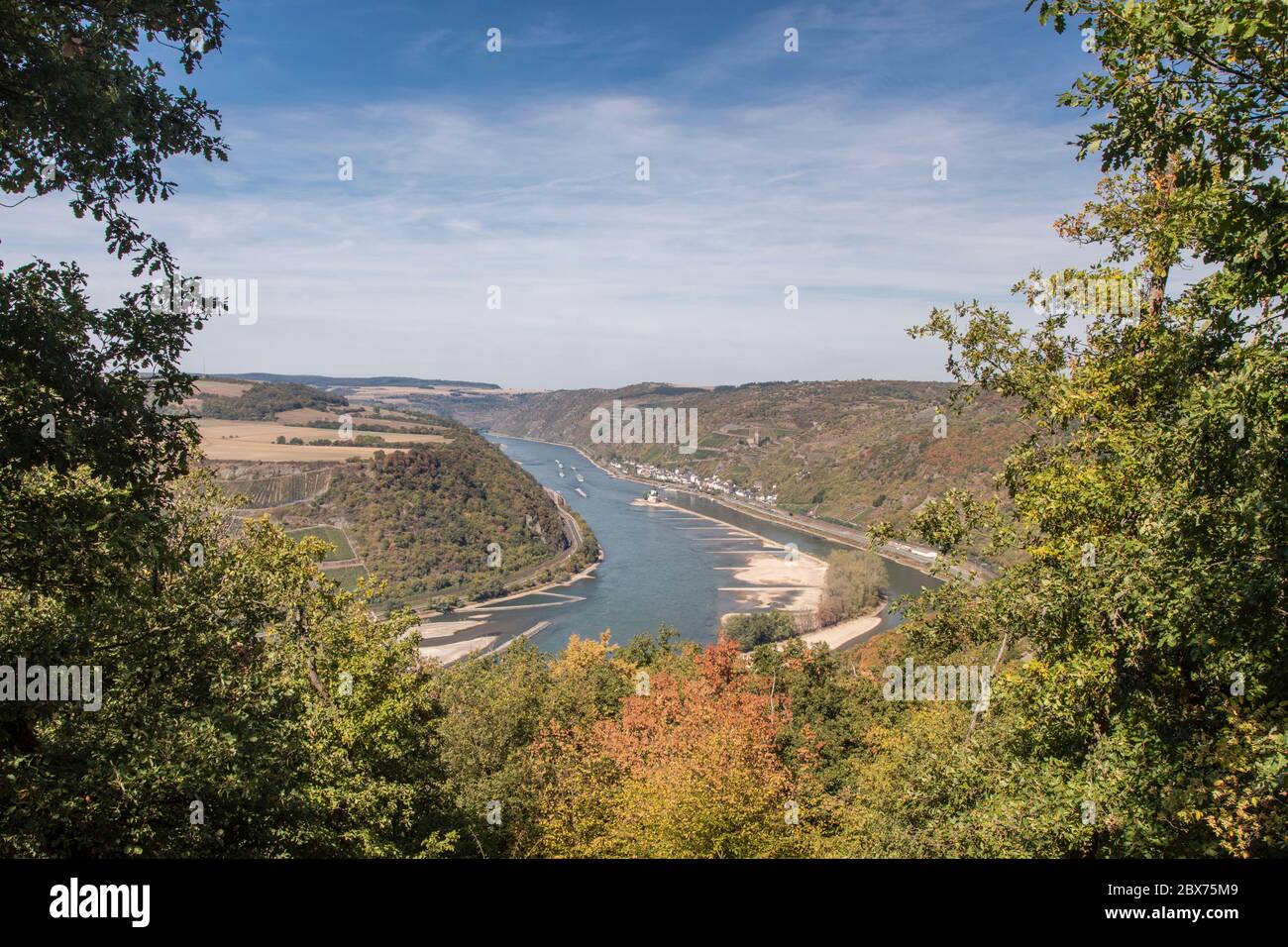 Panorama of the middle rhine valley near Bacharach, Hesse, Germany Stock Photo