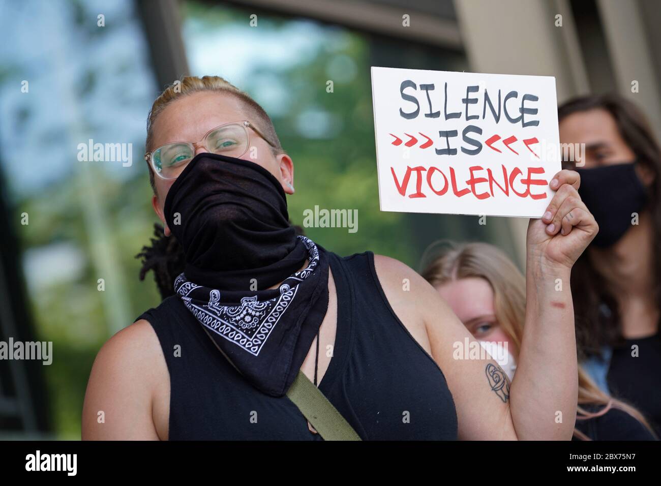 Hundreds of protesters turned out June 4, 2020, for a Black Lives Matter stand-in at Payrow Plaza near Bethlehem City Hall in Bethlehem, Pennsylvania. Stock Photo