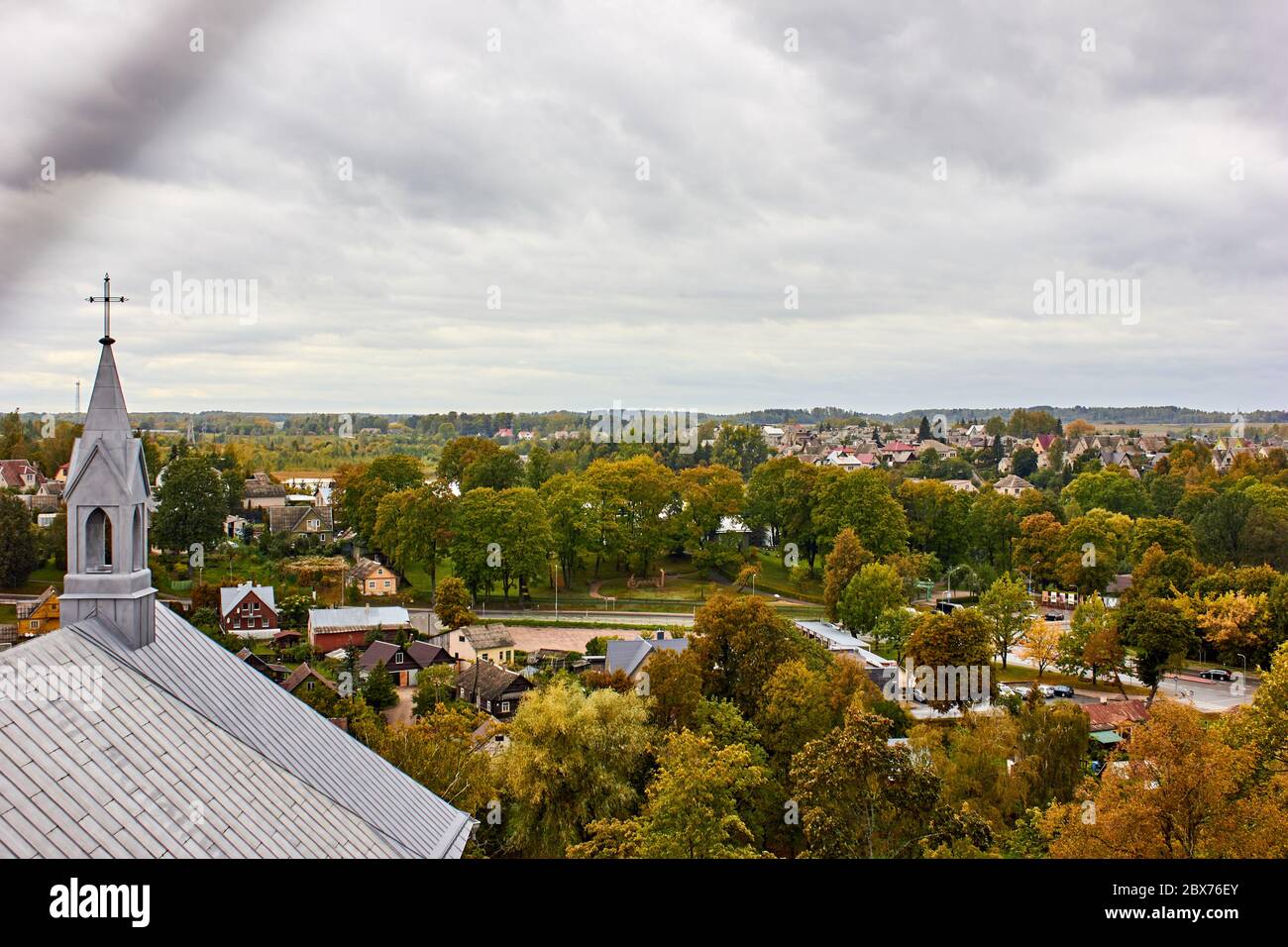View of the city from the top of the church tower Stock Photo