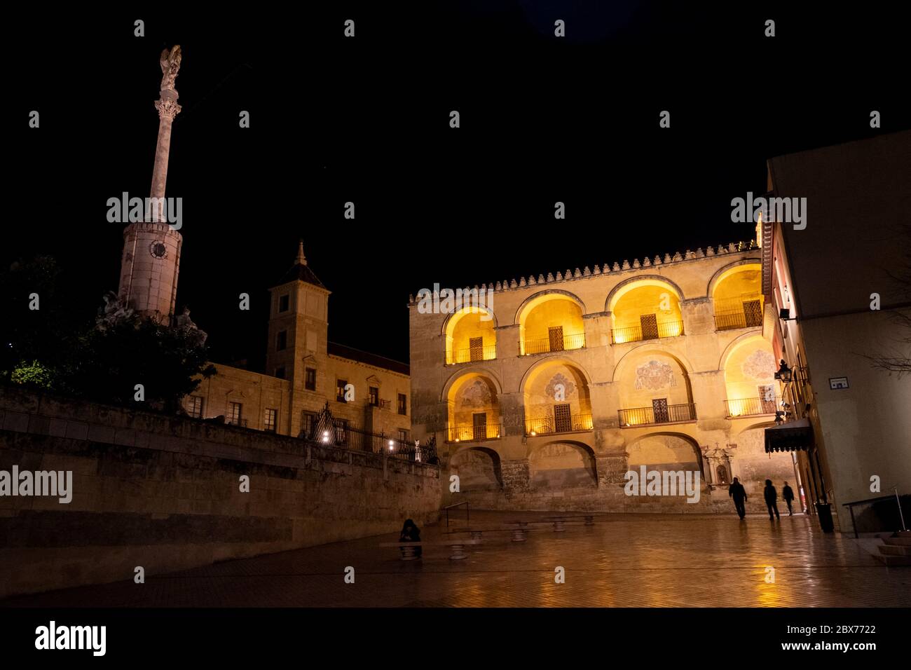 The amazing exterior architecture of the mosque at night. Cordoba, Andalusia. Spain Stock Photo