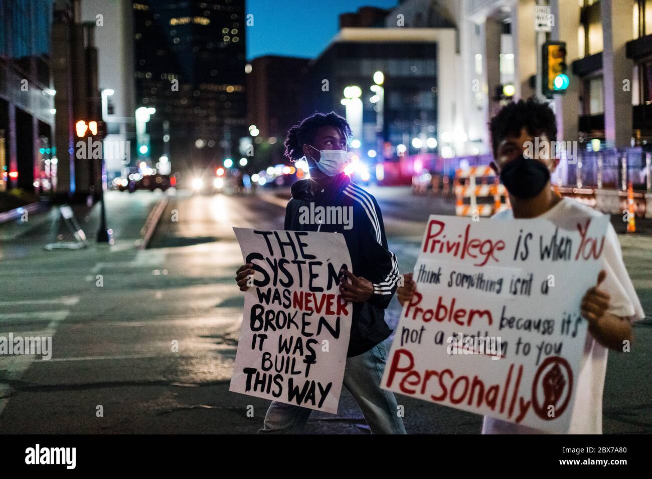 Dallas, Texas / United States - May 30 2020: Protestors march through streets of Dallas to protest the death of George Floyd. Stock Photo