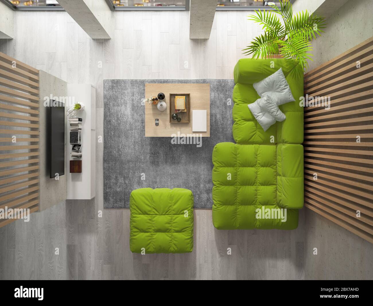 Interior modern design room top view 3D illustration Stock Photo - Alamy