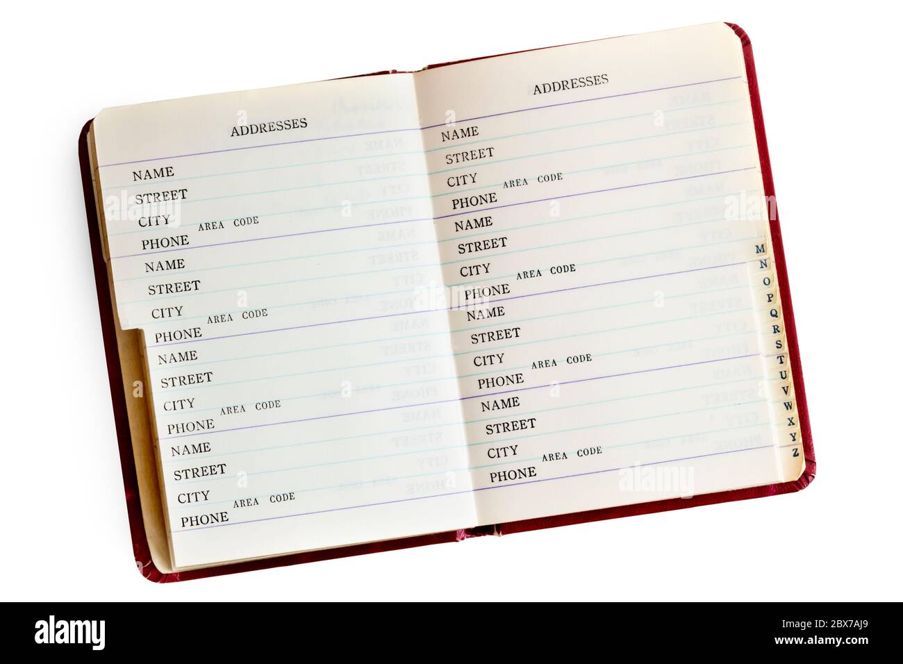 Address book open, isolated on white. Old retro style Stock Photo Alamy