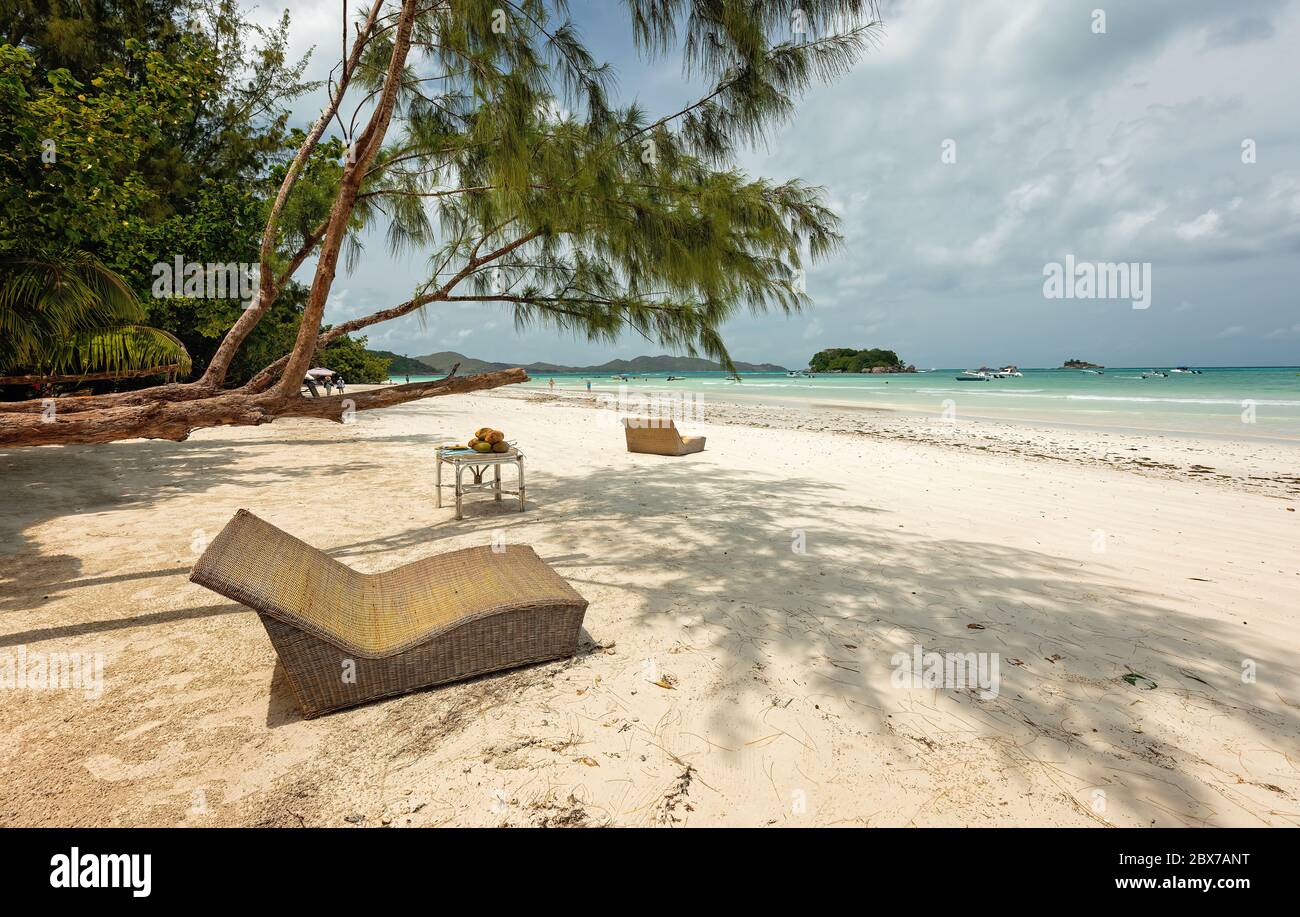 Beach Anse Volbert on Praslin Island, Seychelles Stock Photo