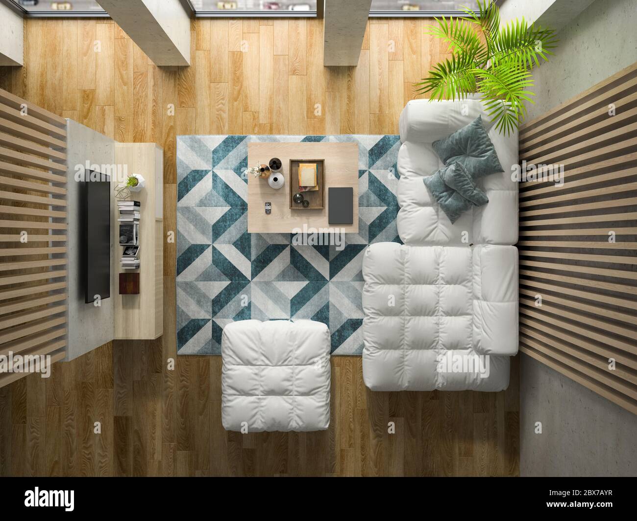 Interior modern design room top view 3D illustration Stock Photo - Alamy