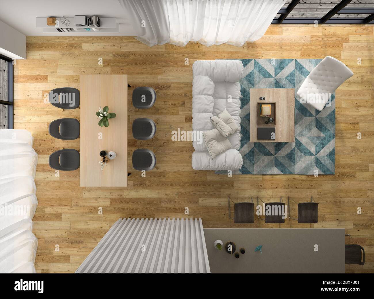 Interior modern design room top view 3D illustration Stock Photo - Alamy