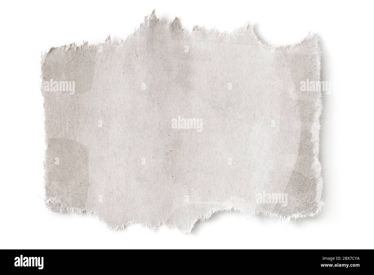 Torn blank paper with copyspace, isolated on white with soft shadow. Stock Photo