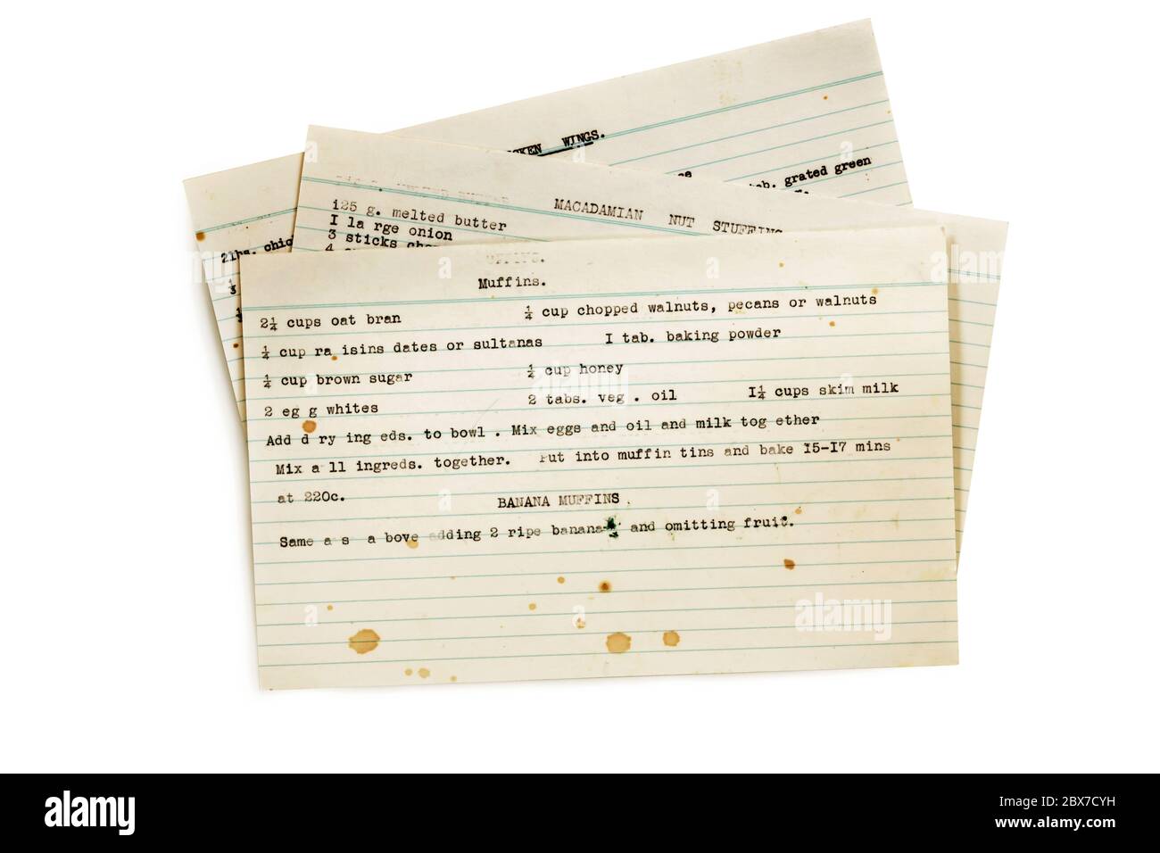 Old recipes typed on index cards, isolated on white Stock Photo Alamy