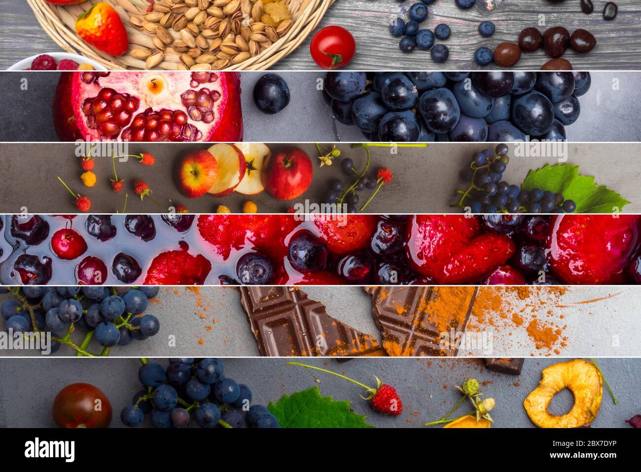 collage of food rich with antioxidants resveratrol, food for health and