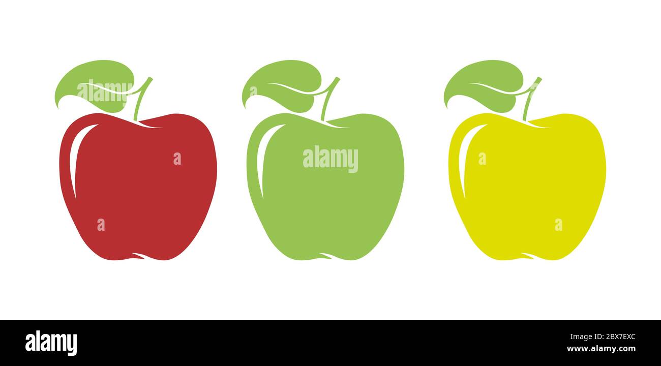 Three Red, Green and Yellow Colour Apples vector drawing on a white background Stock Vector