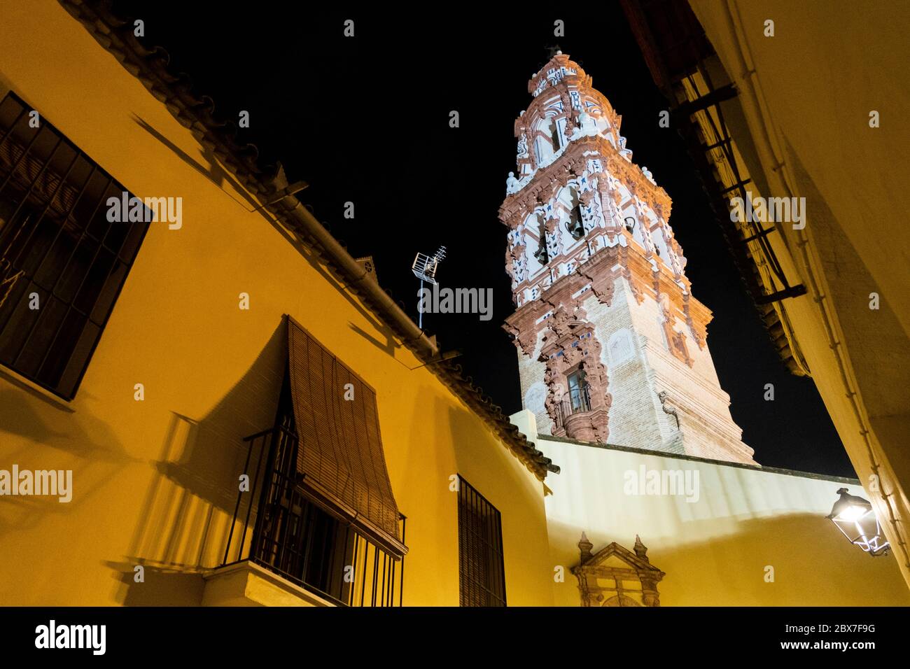 Majestic bell tower of the church of San Giovanni. Ecija, Andalusia. Spain Stock Photo