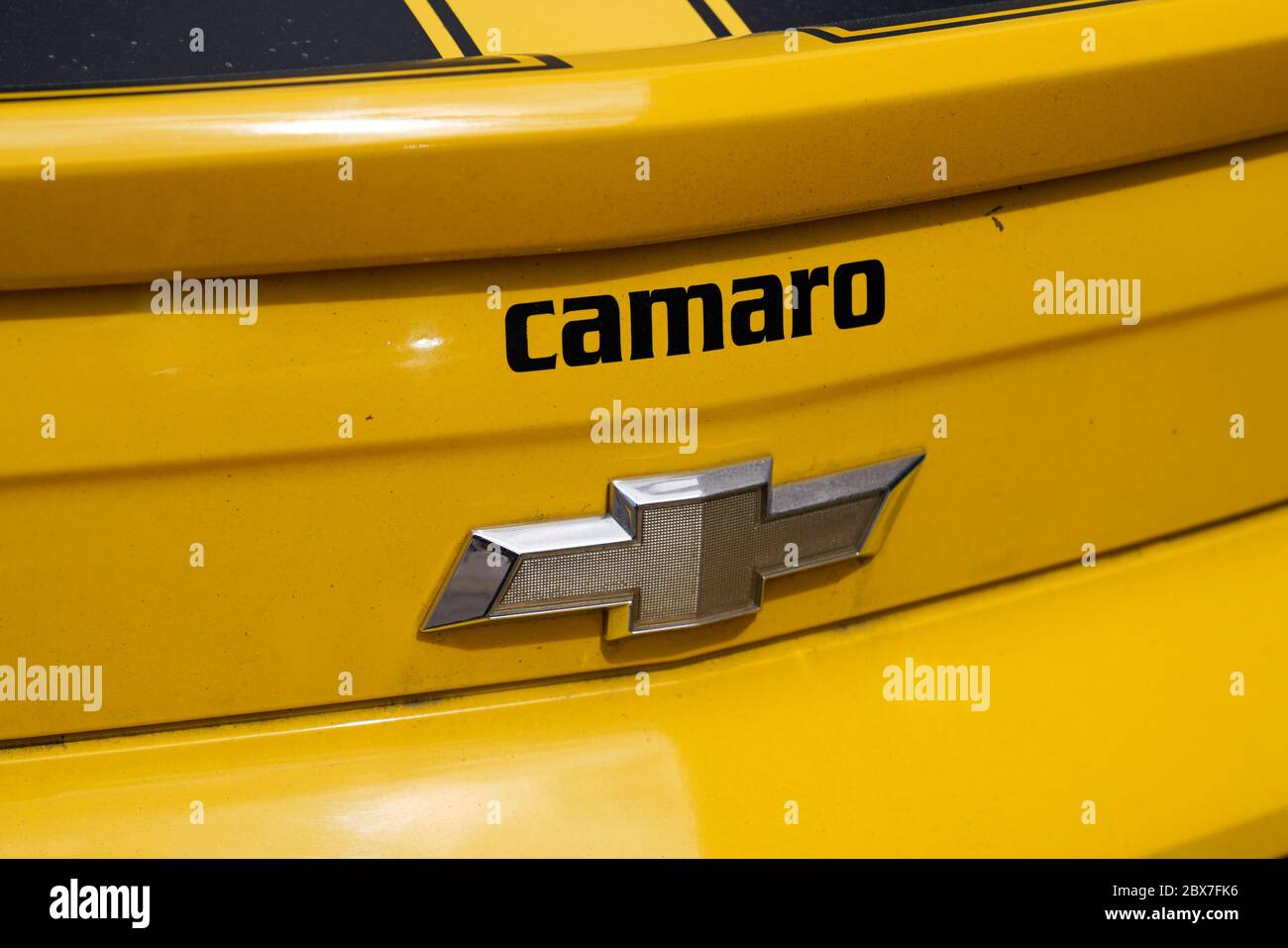 Bordeaux , Aquitaine / France - 06 01 2020 : Chevrolet camaro logo sign on  rear yellow car Stock Photo - Alamy