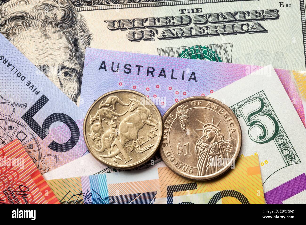 Australian and American money. US and Australian dollars background, top  view Stock Photo - Alamy