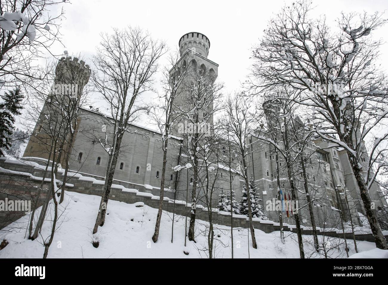 SNOWSHOE HIKE IN BAVARIA Stock Photo