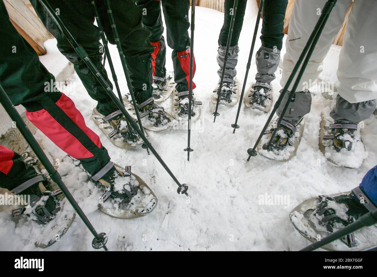 SNOWSHOE HIKE IN BAVARIA Stock Photo