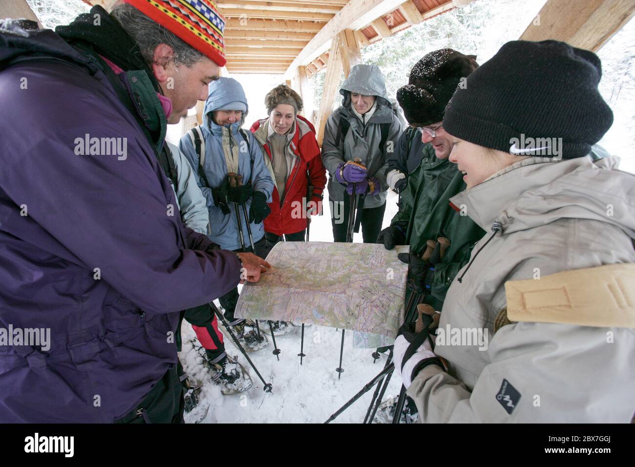 SNOWSHOE HIKE IN BAVARIA Stock Photo