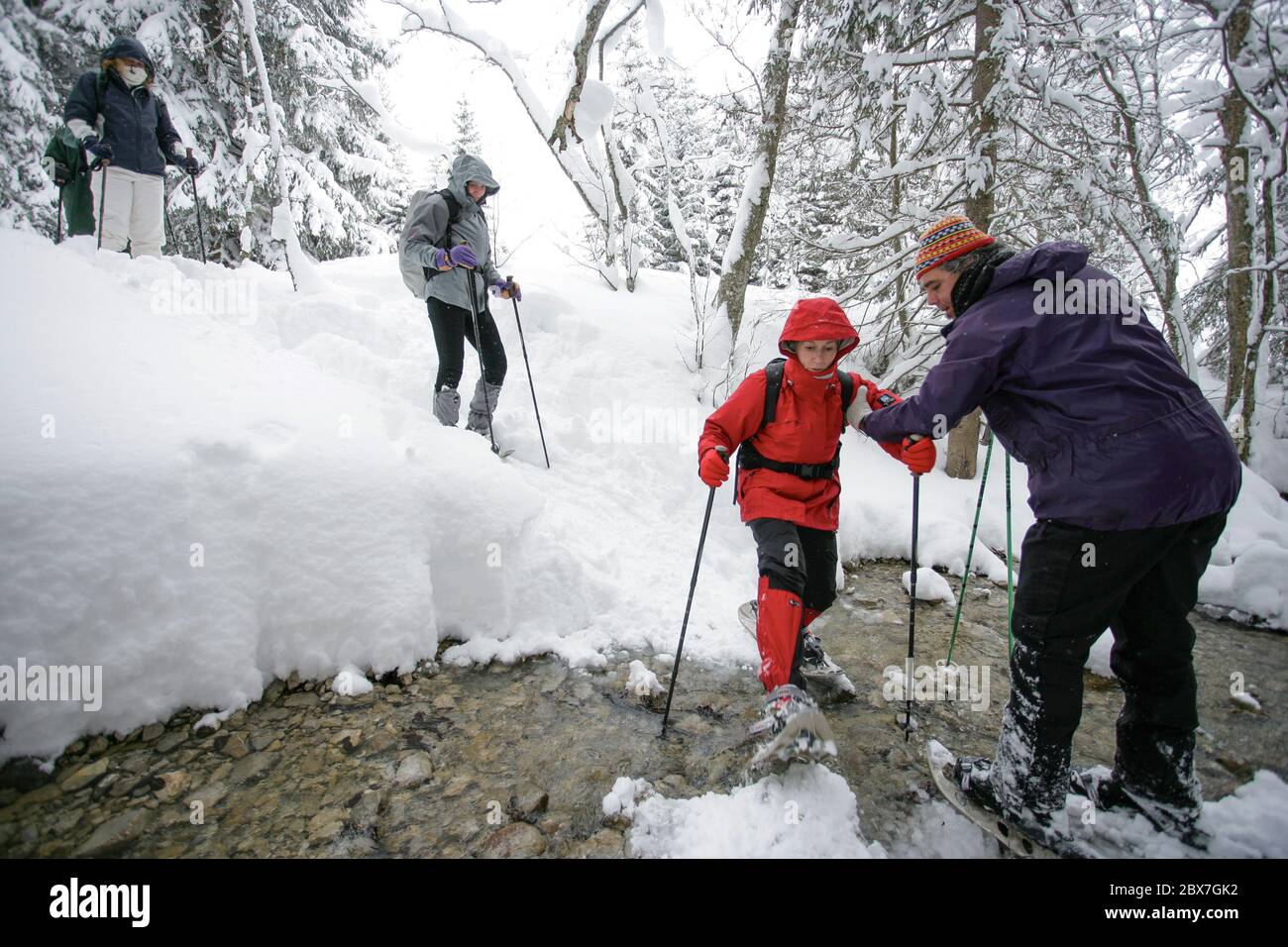 SNOWSHOE HIKE IN BAVARIA Stock Photo