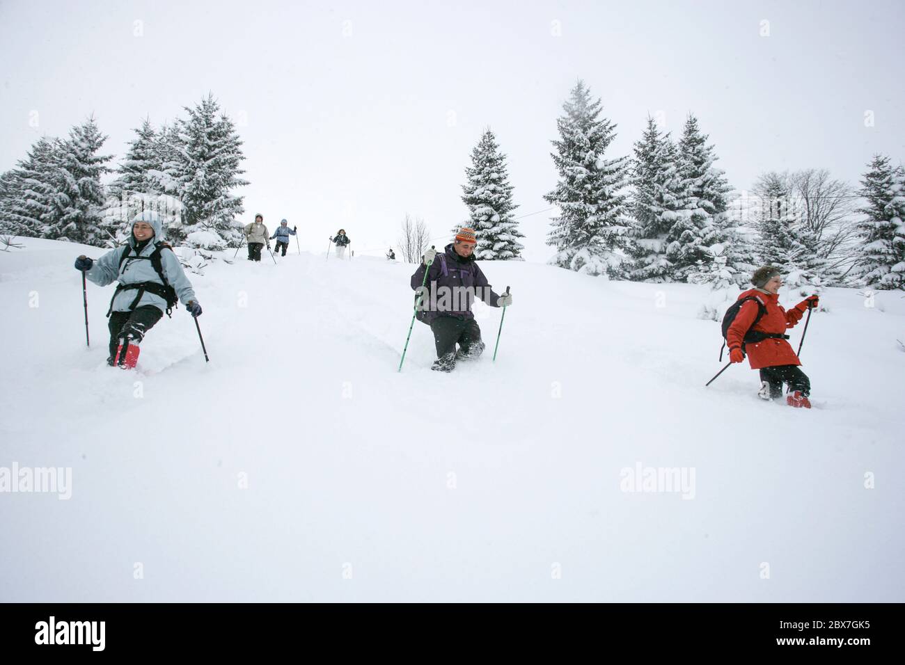 SNOWSHOE HIKE IN BAVARIA Stock Photo