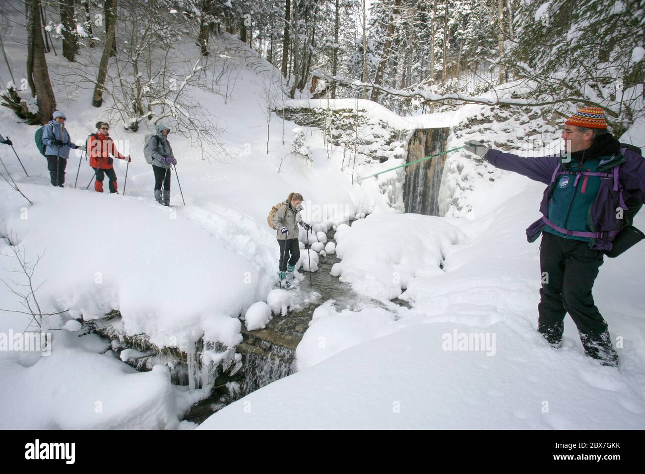 SNOWSHOE HIKE IN BAVARIA Stock Photo