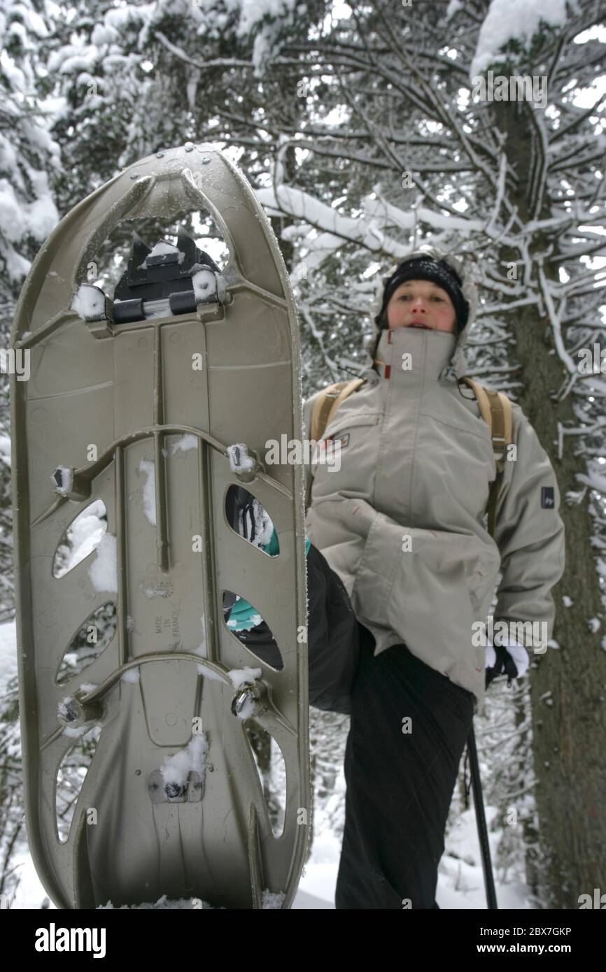SNOWSHOE HIKE IN BAVARIA Stock Photo