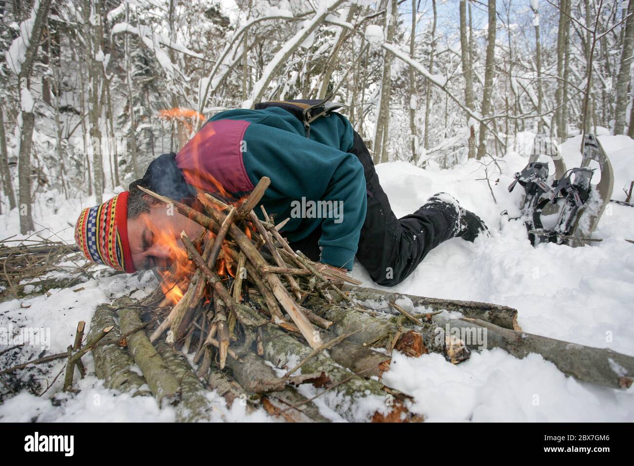SNOWSHOE HIKE IN BAVARIA Stock Photo