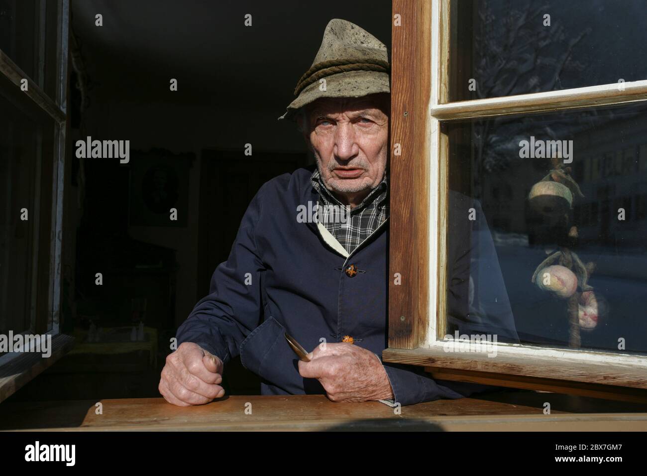 SNOWSHOE HIKE IN BAVARIA Stock Photo