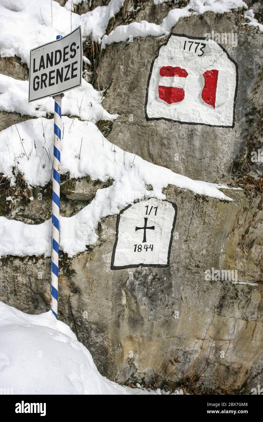 SNOWSHOE HIKE IN BAVARIA Stock Photo