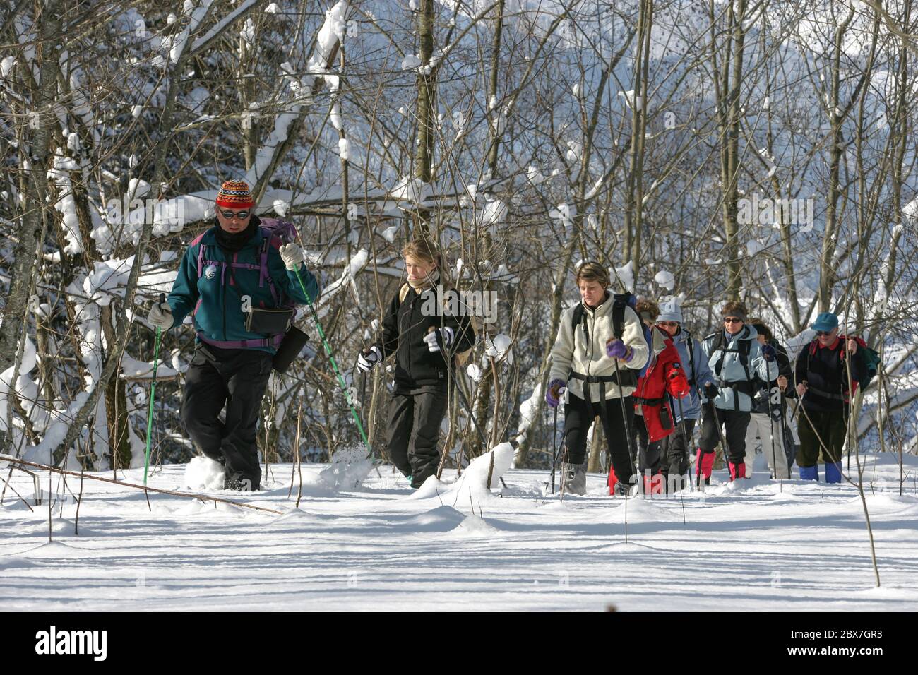 SNOWSHOE HIKE IN BAVARIA Stock Photo