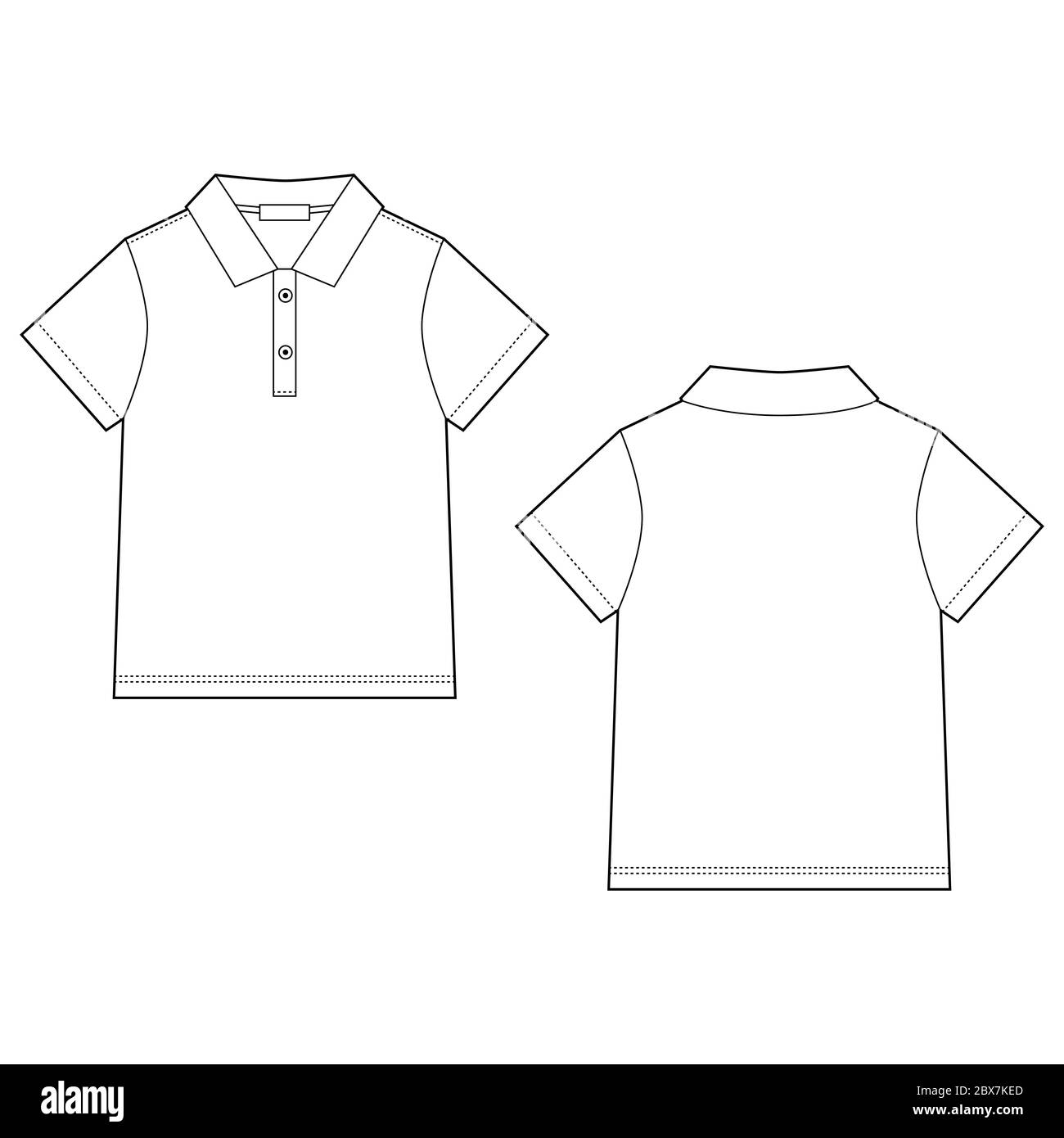 Download White Polo T Shirt Design Template Front And Back Technical Sketch Unisex Polo T Shirt Vector Illustration Stock Vector Image Art Alamy