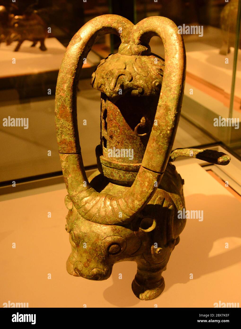 Chinese ancient copper cow lamp Stock Photo