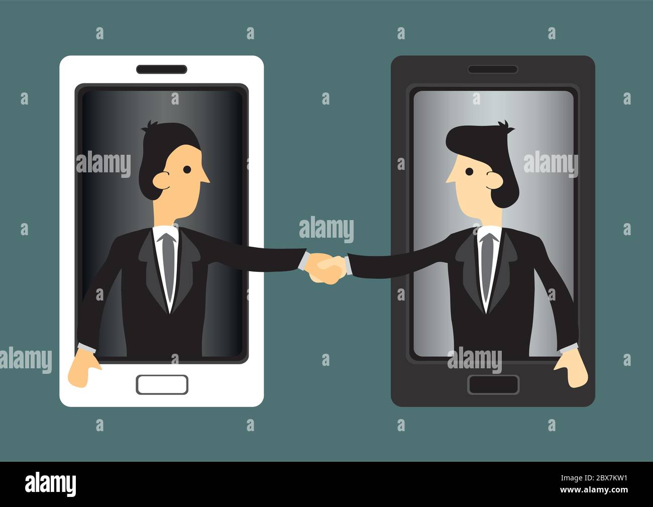 Cartoon Businessmen Extending Hands Out Of Handphone Screen For Handshake Concept Vector Illustration For Using New Technology In Business World Stock Vector Image Art Alamy