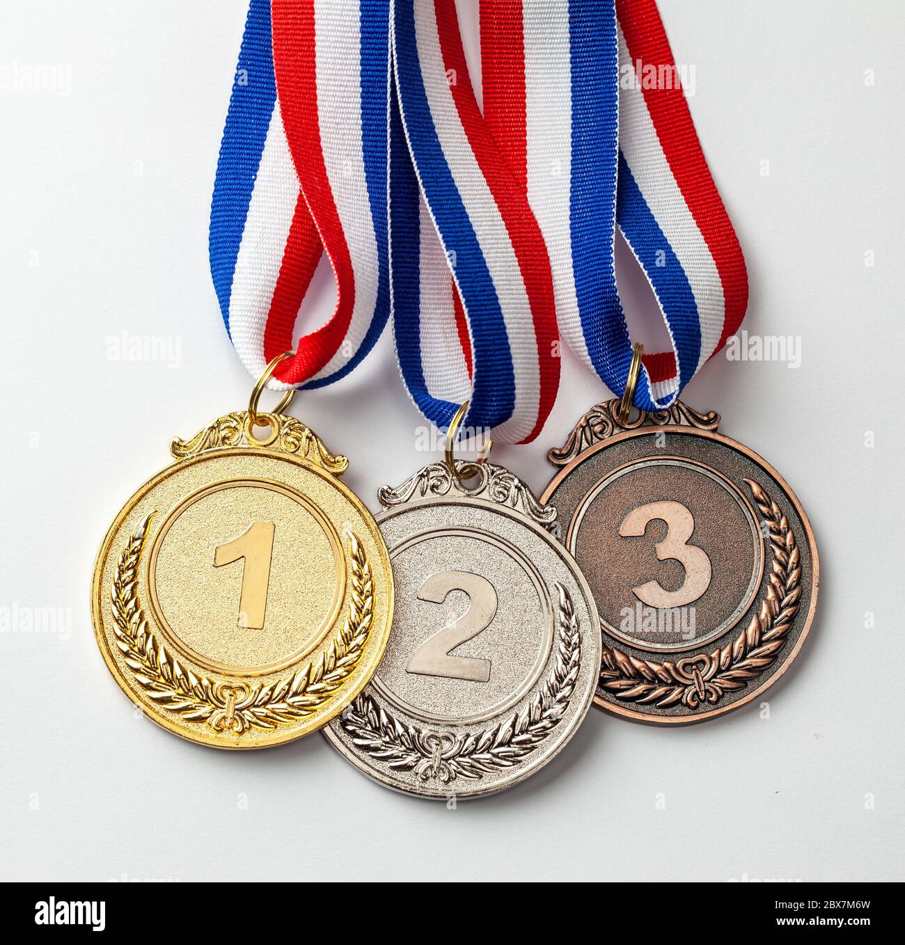 Gold, silver and bronze medal. Award for first, second and third place ...