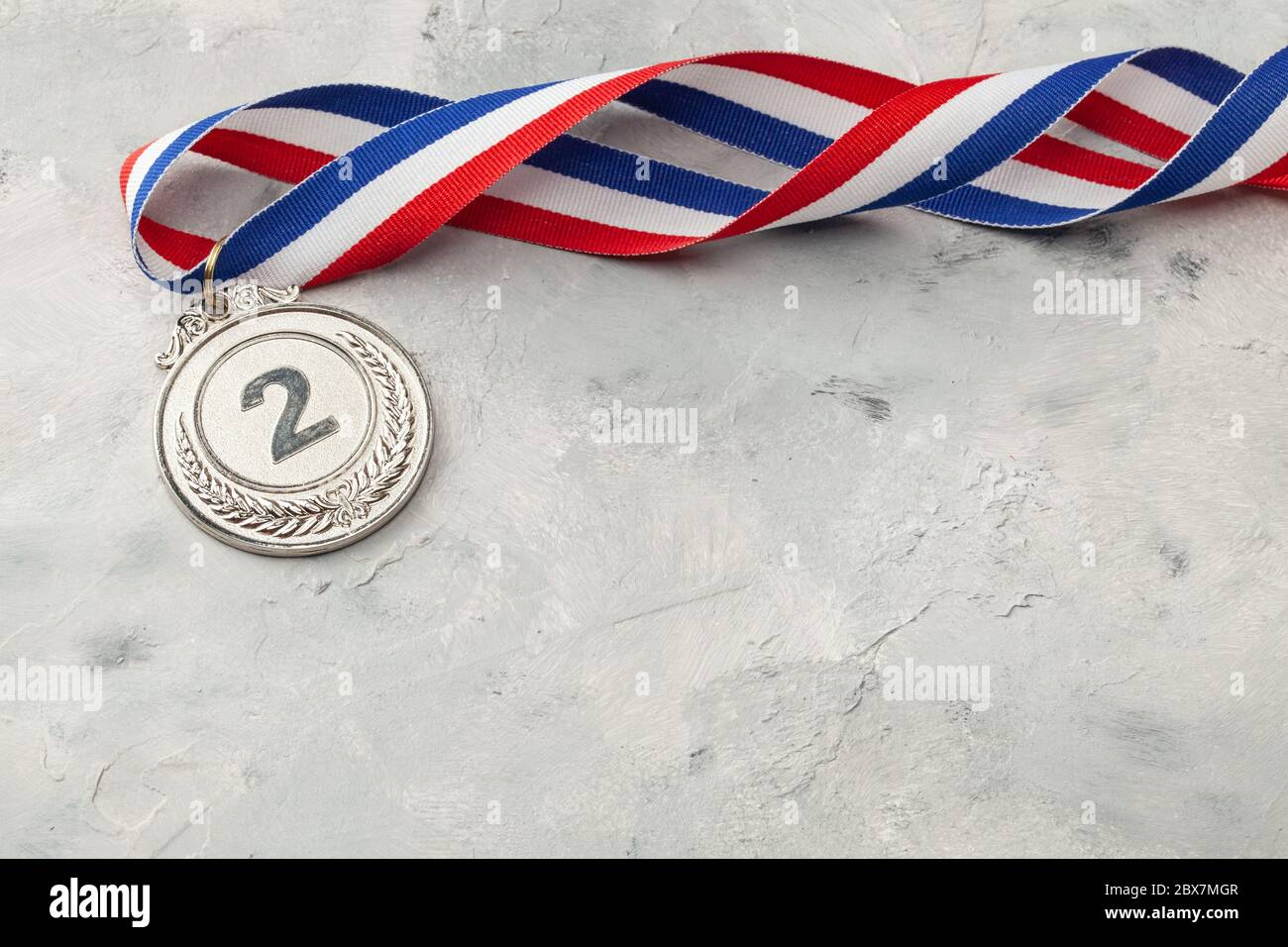 Silver Medal Second Place Award With Ribbon Stock Photo Alamy