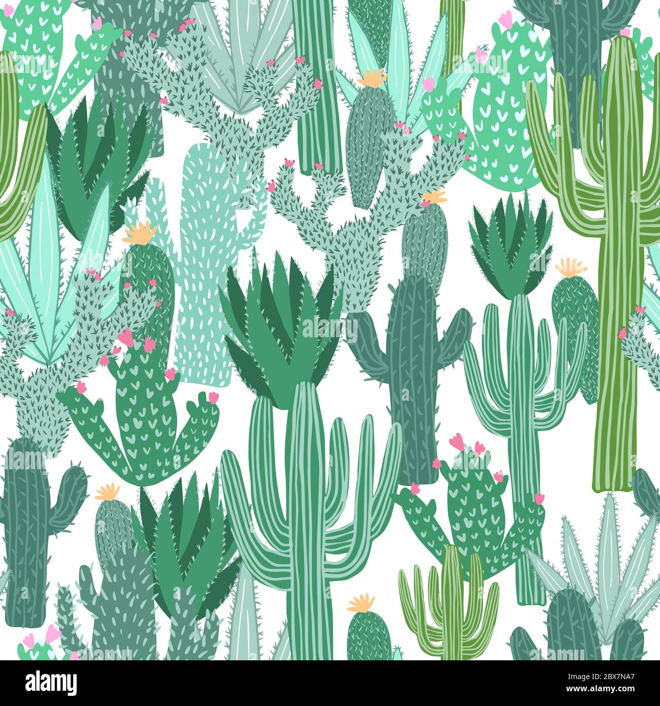 Cactus Seamless Pattern On White Background Doodle Exotic Wallpaper Cacti Vector Backdrop Succulent Flower Endless Textile Illustration Printing Stock Vector Image Art Alamy