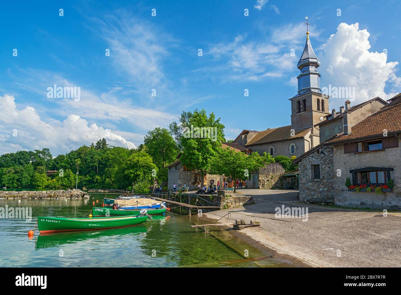 France, Yvoire, Port des Pecheurs, Lake Geneva (Lac Leman), Saint Pancrace, church (eglise) Stock Photo