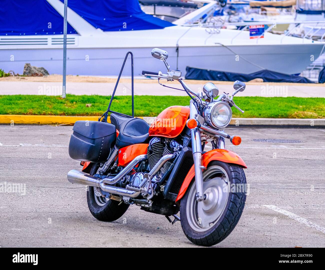 Custom Orange Pain on Motorcycle Stock Photo