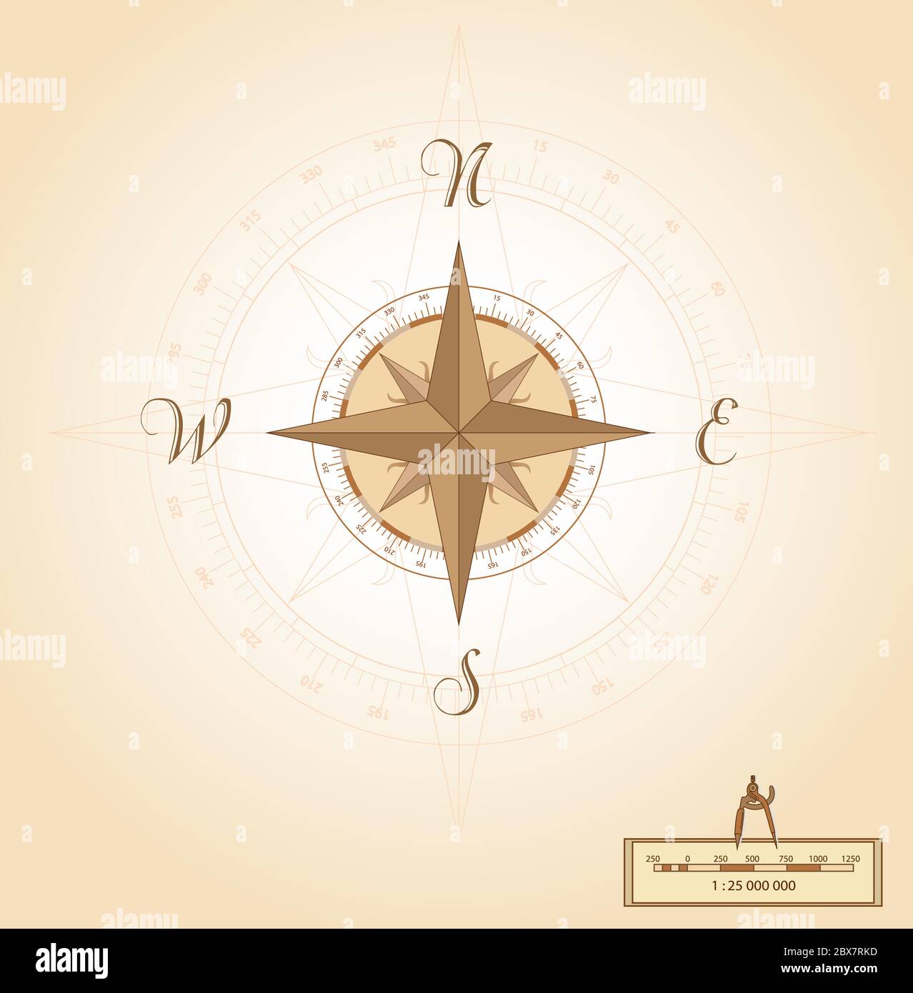 Compass direction. Navigation wind rose illustration. Old vintage map