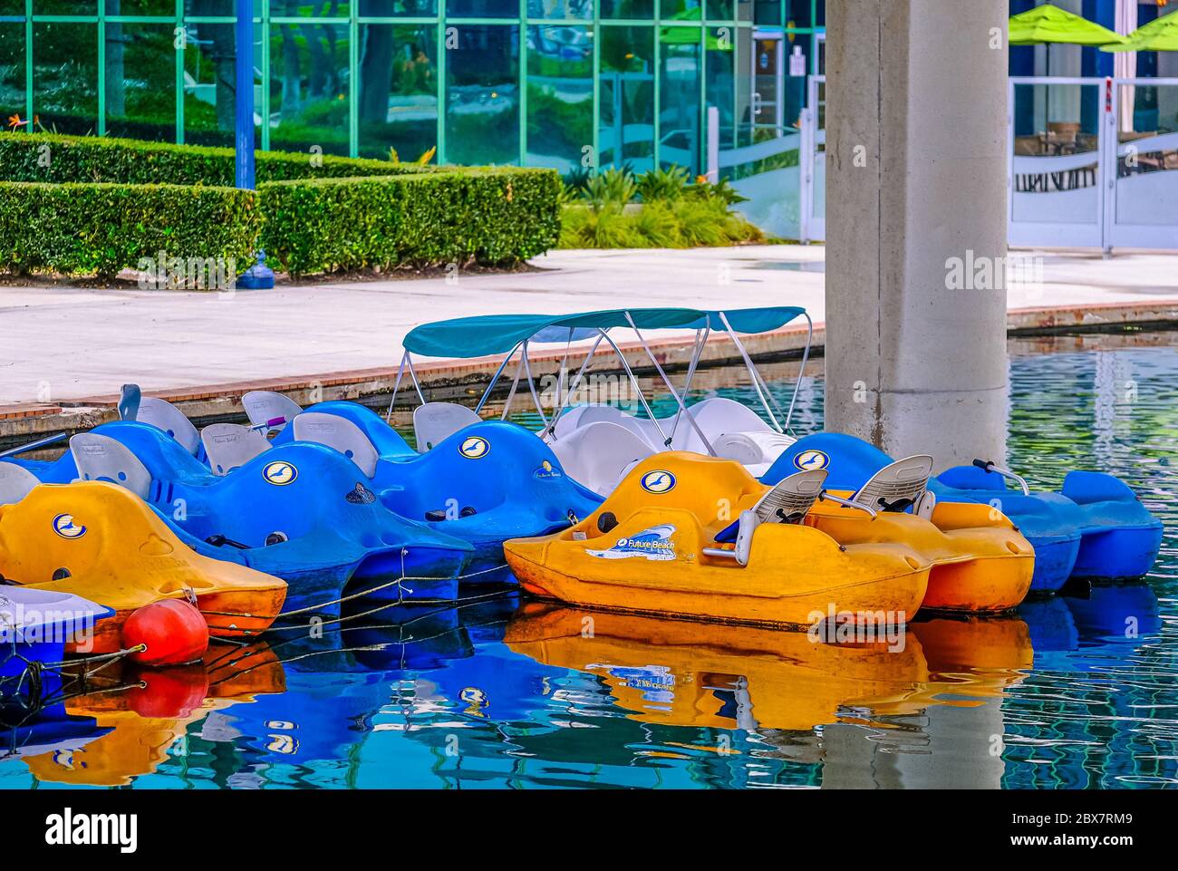 Orange and Blue Paddle Boats Stock Photo Alamy