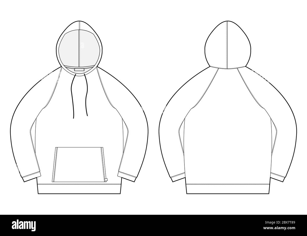 Technical Sketch For Men Hoodie Front And Back View Technical Drawing Male Clothes Sportswear Casual Urban Style Isolated Object On White Backgro Stock Vector Image Art Alamy