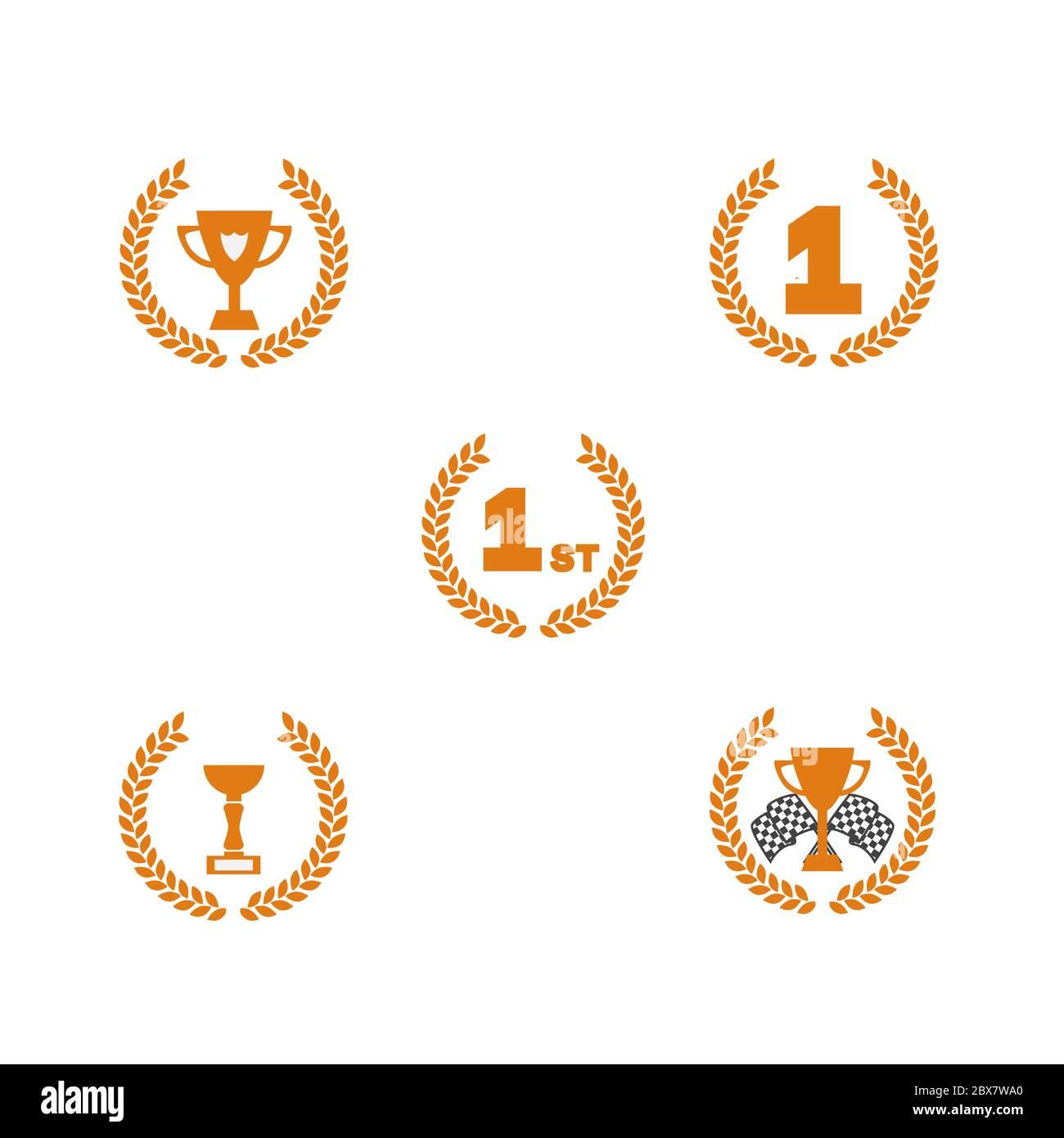 Award winning icon set. Simple flat symbols. Sports and race first place championship gold wreath medal and cup. Competition winner award. Victory Stock Vector