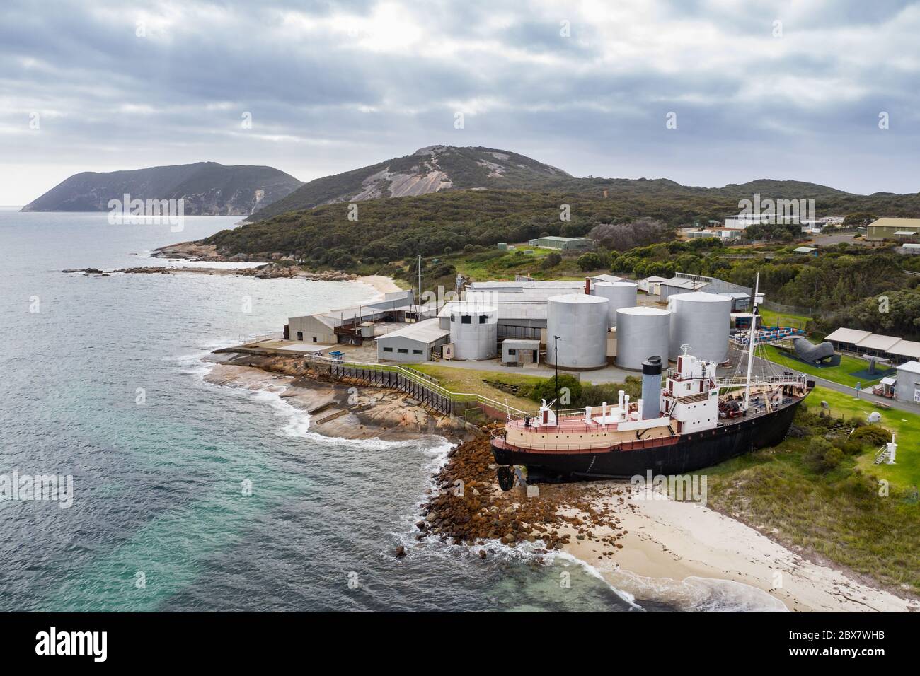 Albany Western Australia November 10th 2019 : Aerial view of the Historic Whaling Station museum at Discovery Bay in Albany, Western Australia Stock Photo