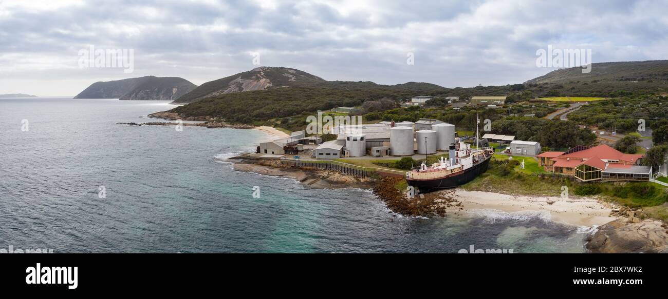 Albany Western Australia November 10th 2019 : Aerial view of the Historic Whaling Station museum at Discovery Bay in Albany, Western Australia Stock Photo