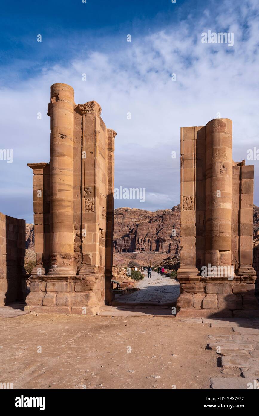 Nabataen columns at Petra in Jordan Stock Photo