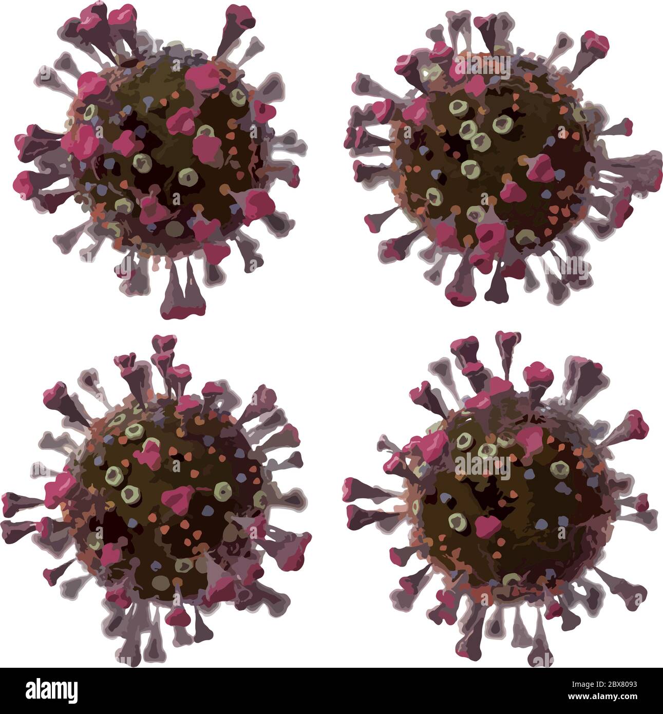 COrona VIrus COVID - 19 under the microscope 3d illustration, ink vector. Stock Vector