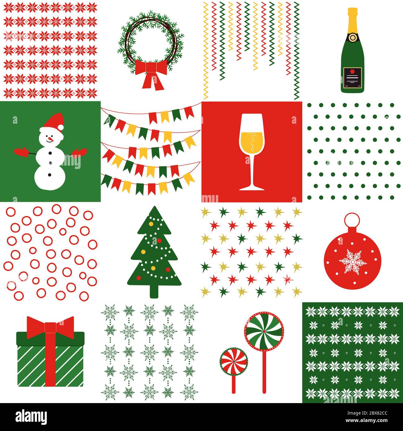 Christmas. Set of Christmas items with festive ornament. Vector